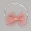 Bandeau bébé en résille rose avec perles et détail paillettes dorées sur élastique - MB659 Perle Artificielle Corail