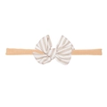 Baby headband with elastic nude nylon band and grey striped linen cotton bow - Vintage Striped Fishtail (MB2754)