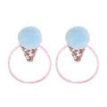 Ster-pailletten haarelastiekje met lichtblauwe pompoms en roze ring voor kids - Hemelsblauw Bal (MT425)
