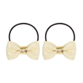 Set de dos gomas de pelo con lazos crema brillantes y detalles de metal dorado - Oro Albaricoque