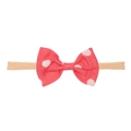 Pink polka dot cotton linen bow on a beige high elastic nylon baby headband - Watermelon Red Polka Dot Single Knot (MB2761)