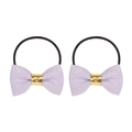 Pair of light purple glitter bow hair ties with black elastic bands for kids - Lavender