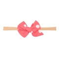 Elastic baby headband with a coral pink oversized polka dot linen bow accessory - Watermelon Red Polka Dot Fishtail (MB2762)
