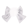 Barrette nœud en satin gris argenté avec pompon en fausse fourrure blanche douce - Gris Argent