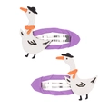 Lot de deux barrettes violettes en tissu avec de jolies oies blanches pailletées - Caneton (MC025) / Une Paire