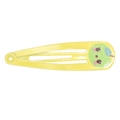 Yellow snap hair clip with a green cartoon apple featuring a smiling face for kids - Little Apple Style (MC2150) / Yellow
