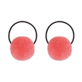 Pair of pink fluffy fur ball hair ties with shimmering black elastic bands for women - Coral