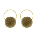 Brown faux fur pom pom and gold hoop earrings set for a stylish autumn winter look - Olive Green