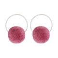 Handmade pink fuzzy pom pom hair ties with thin silver rings for girls and women - Bean Paste Red