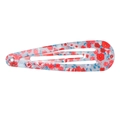 Floral print teardrop BB hair clip in grey with red and blue flower patterns - Azalea Style (MC2155) / Blue Brown