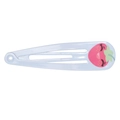 Light blue snap hair clip featuring a cute smiling strawberry pattern for kids - Little Strawberry Style (MC2158) / Light Blue