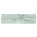 Baby elastic headband set featuring light green and white thin stripes with top knot - French Knot Headband / Mint Green