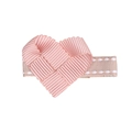 Close-up of pink ribbon heart hair clip for kids with beige stitched duckbill clip base - Light Pink Heart