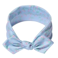 Light blue floral baby headband with pink flower print and cute knotted bunny ears - Sky Blue Orchid Floral