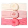 Lot de 3 bandeaux bébé avec nœud donut en crème et rose sur carte de présentation - Style MS2054