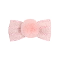 Pink tweed ribbon bow hair clip with plush pompom and sweet heart pendant for girls - Ribbon Bow Pom Pom