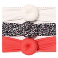 3-piece baby headband set with leopard print and coral solid color donut knots - MS2053 Style