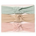 Lot de 3 bandeaux bébé en vert menthe, marron clair et rose avec tissu côtelé - Style MS2061