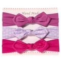 Lot de 3 bandeaux bébé avec nœud en violet uni, imprimé fleuri et tricot rose rouge - Style MS2058
