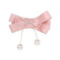 Pink ribbon bow hair clip with silver knot and white pearl pendants for girls - Korean Pink Bow Pearl Pendant