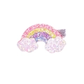 Dettaglio del fermaglio per capelli arcobaleno con glitter colorati e nuvole bianche - Stile Arcobaleno (MC1855)