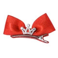 Red bow hair clip for girls featuring a sparkling silver crown with rhinestones - Rose Red