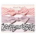 Three-pack baby bow headbands featuring pink heart, purple dot, and leopard patterns - MS2055 Style