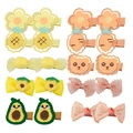 12-teiliges Kinder Haarklammern Set mit bestickten Früchten und Blumen Motiven auf Weiß - Große Packung Sortierte Haarklammern Set