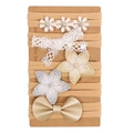 Set di 5 fasce per capelli neonata con ricamo dorato e fiori beige su cartoncino - MS2520 Classico Vintage