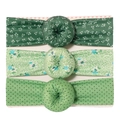 Lot de 3 bandeaux bébé verts avec motifs floraux et accents de nœuds en forme de donut - Style MS2052