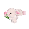 Barrette à cheveux lapin brodé rose avec tulipe et paillettes pour petites filles - MC458 Lapin avec Fleur