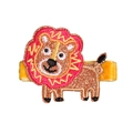 Barrette pour enfants avec un lion brodé rouge et jaune orné de paillettes dorées - MC459 Petit Lion