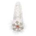 Pince à cheveux pailletée argent avec pompon blanc et flocon de neige en strass rose enfant - Flocon de Neige en Fausse Fourrure
