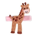 Pince à cheveux girafe brodée pour enfants avec taches brunes et ruban en velours rose - MC461 Girafe