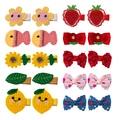 20-teiliges Set bunter gestrickter Kinderhaarklammern mit Blumen- und Fruchtmotiven - Sortierte Cartoon-Stile Kollektion