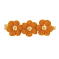 Bandeau pour enfants avec fleurs tricotées à la main en orange et nylon souple - Bandeau / Marron-Orange