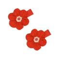 Par de pinzas para el pelo con flores rojas tejidas y puntos para niñas - Par de Horquillas / Rojo
