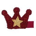 Barrette à cheveux couronne au crochet rouge avec étoile dorée et pince en gros-grain - Couronne au Tricot
