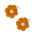 Pinzas para el pelo con flores naranjas de ganchillo hechas a mano para niñas - Par de Horquillas / Marrón-Naranja