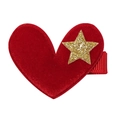 Red heart-shaped hair clip with gold glitter star and ribbon-wrapped metal base - Red Small Heart