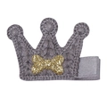 Jolie barrette couronne en tricot gris avec nœud doré pailleté pour petites filles - Couronne Et Nœud