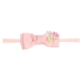 Fascia per capelli neonata rosa con fiocco a coste fiori di stoffa e perle - MB935 Fiocco Rosa