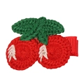 Handmade crochet cherry hair clip with red fruits and green leaves on a ribbon-wrapped clip - Small Cherry