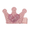 Rosa gestrickte Kronen-Haarspange für Kinder mit glitzerndem Herz und Netzdetails - Glitzer Krone Clip (MC979)