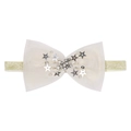 Sparkly gold headband with a cream tulle bow featuring stars, pearls, and rhinestones - Hair Band / Ivory White Hairband
