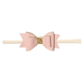 Baby-Stirnband mit rosa Lederschleife, Goldpailletten und weißem Nylon-Gummiband - MB937 Glitzer Rosa Schleife