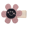 Pince à cheveux fleur rose tricotée avec visage souriant bleu et base en crochet - Tournesol Tricoté