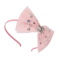 Pink tutu mesh bow headband with silver stars, pearls and sparkling rhinestones - Headband / Anna Pink Hair Hoop