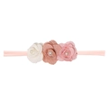 Rosa Baby-Haarband aus Nylon mit drei Stoffrosen und Perlen für Kleinkinder - MB936 Handgefertigte Dreifarbige Blume