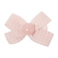 Sweet pink plaid bow hair clip featuring a glossy center pearl bead for toddlers - Plaid Bow (MC978)